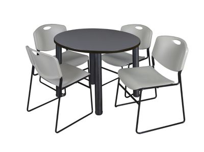 Regency Kee 36 in. Round Breakroom Table & 4 Grey Zeng Stack Chairs