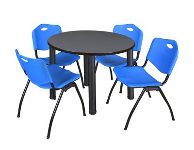 Regency Kee Round Breakroom Table with 4 M Stack Chairs, 36 in., Blue