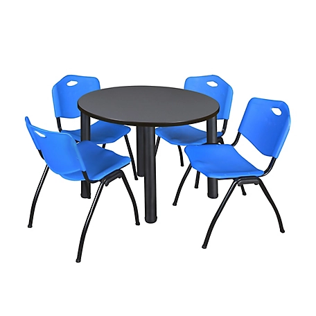 Regency Kee 36 in. Round Breakroom Table & 4 Blue M Stack Chairs
