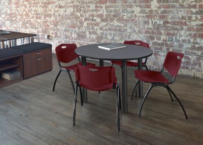 Image showing  Kee Round Breakroom Table with 4 M Stack Chairs, 36 in., Burgundy