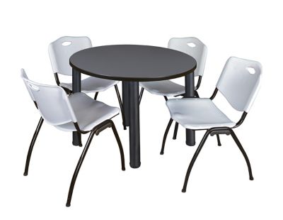 Regency Kee Round Breakroom Table with 4 M Stack Chairs, 36 in., Gray