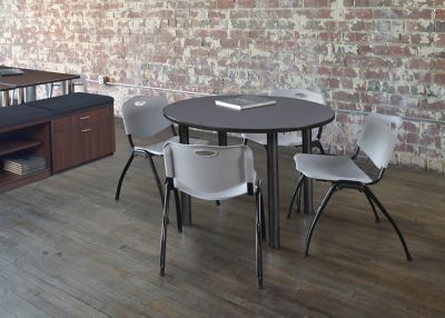 Image showing  Kee Round Breakroom Table with 4 M Stack Chairs, 36 in., Gray