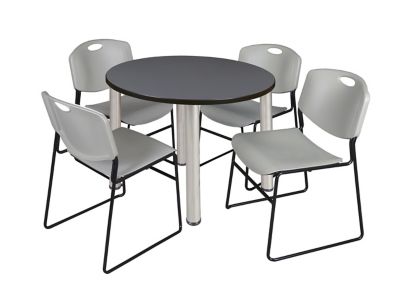 Regency Kee 36 in. Round Breakroom Table & 4 Grey Zeng Stack Chairs