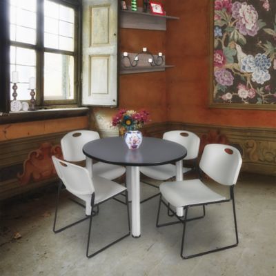 Image showing  Kee Round Breakroom Table with 4 Zeng Stack Chairs, 36 in., Gray