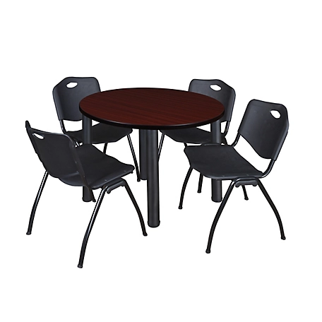 Regency Kee 36 in. Round Breakroom Table & 4 Black M Stack Chairs