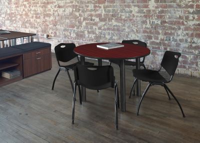 Image showing  Kee Round Breakroom Table with 4 M Stack Chairs, 36 in., Black