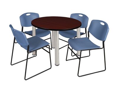 Regency Kee 36 in. Round Breakroom Table & 4 Blue Zeng Stack Chairs -  TB36RNDMHBPCM44BE