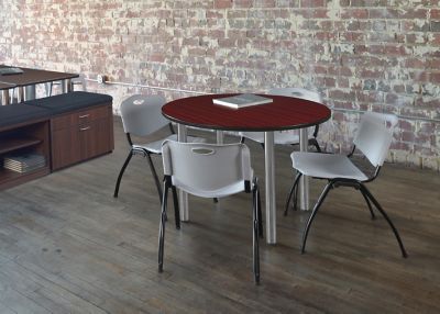 Image showing 1 th Regency Kee Round Breakroom Table with 4 M Stack Chairs, 36 in., Gray