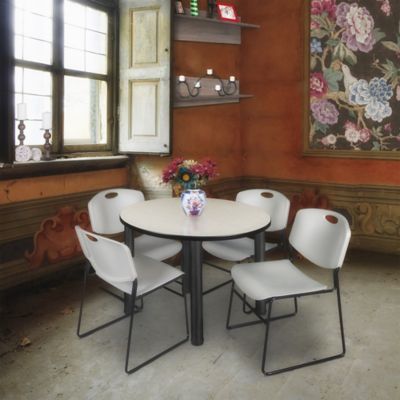 Regency Kee Round Breakroom Table with 4 Zeng Stack Chairs, 36 in., Gray