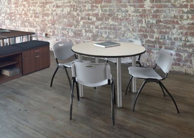 Regency Kee Round Breakroom Table with 4 M Stack Chairs, 36 in., Gray