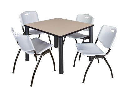 Regency Kee 42 in. Square Breakroom Table & 4 Grey M Stack Chairs