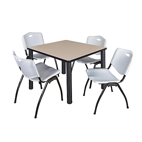 Regency Kee 42 in. Square Breakroom Table & 4 Grey M Stack Chairs