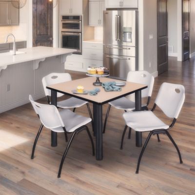 Image showing  Kee Square Breakroom Table with 4 M Stack Chairs, 42 in., Gray