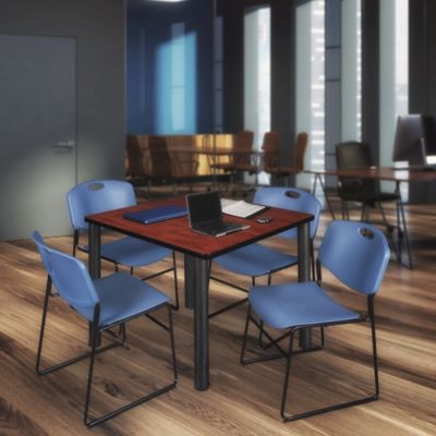 Image showing  Kee Square Breakroom Table with 4 Zeng Stack Chairs, 42 in., Blue