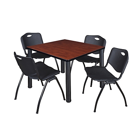 Regency Kee 42 in. Square Breakroom Table & 4 Black M Stack Chairs