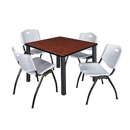 Regency Kee 42 in. Square Breakroom Table & 4 Grey M Stack Chairs