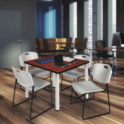 Image showing 1 th Regency Kee Square Breakroom Table with 4 Zeng Stack Chairs, 42 in., Gray