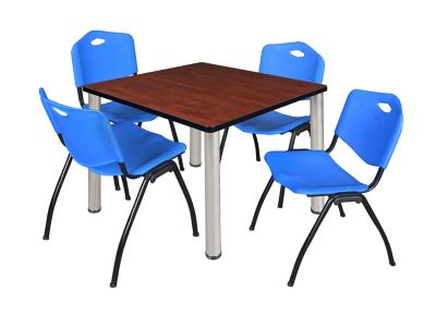 Regency Kee Square Breakroom Table with 4 M Stack Chairs, 42 in., Blue