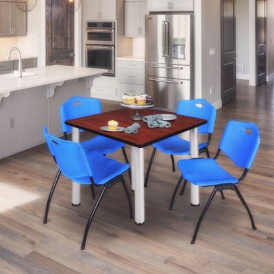 Image showing  Kee Square Breakroom Table with 4 M Stack Chairs, 42 in., Blue