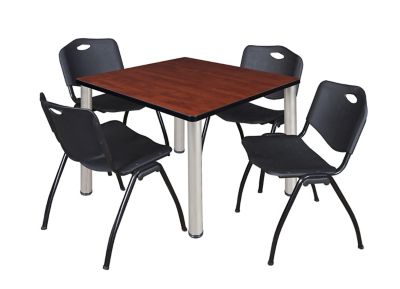 Regency Kee 42 in. Square Breakroom Table & 4 Black M Stack Chairs