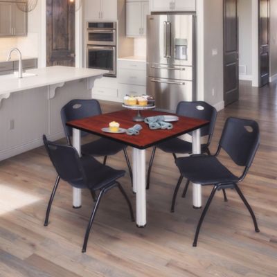 Image showing  Kee Square Breakroom Table with 4 M Stack Chairs, 42 in., Black