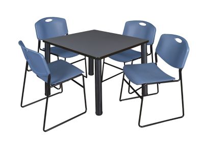 Image showing  Kee Square Breakroom Table with 4 Zeng Stack Chairs, 42 in., Blue