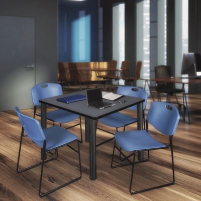 Image showing  Kee Square Breakroom Table with 4 Zeng Stack Chairs, 42 in., Blue