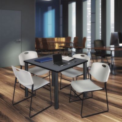 Image showing  Kee Square Breakroom Table with 4 Zeng Stack Chairs, 42 in., Gray