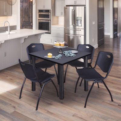 Regency Kee Square Breakroom Table with 4 M Stack Chairs, 42 in., Black