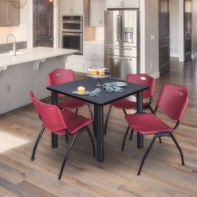 Image showing  Kee Square Breakroom Table with 4 M Stack Chairs, 42 in., Burgundy