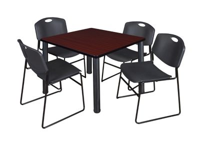 Regency Kee 42 in. Square Breakroom Table & 4 Black Zeng Stack Chairs -  TB4242MHBPBK44BK