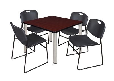 Regency Kee 42 in. Square Breakroom Table & 4 Black Zeng Stack Chairs -  TB4242MHBPCM44BK