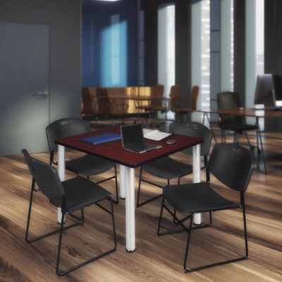 Image showing  Kee Square Breakroom Table with 4 Zeng Stack Chairs, 42 in., Black
