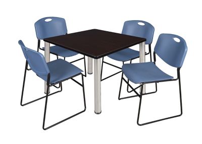 Regency Kee 42 in. Square Breakroom Table & 4 Blue Zeng Stack Chairs