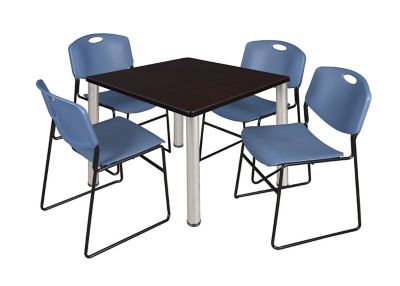 Regency Kee Square Breakroom Table with 4 Zeng Stack Chairs, 42 in., Blue