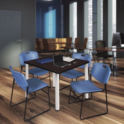 Image showing  Kee Square Breakroom Table with 4 Zeng Stack Chairs, 42 in., Blue