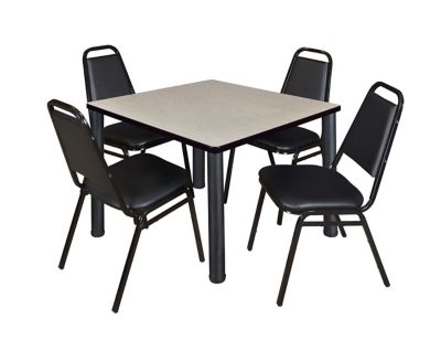 Regency Kee 42 in. Square Breakroom Table & 4 Restaurant Stack Chairs
