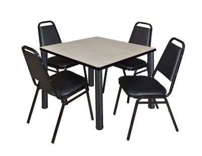 Regency Kee Square Breakroom Table with 4 Restaurant Stack Chairs, 42 in.