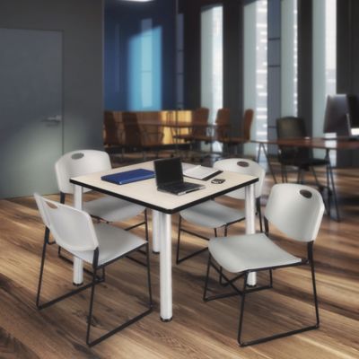 Regency Kee Square Breakroom Table with 4 Zeng Stack Chairs, 42 in., Gray
