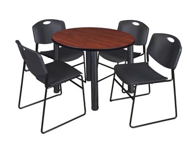 Regency Kee Round Breakroom Table with 4 Zeng Stack Chairs, 42 in., Black