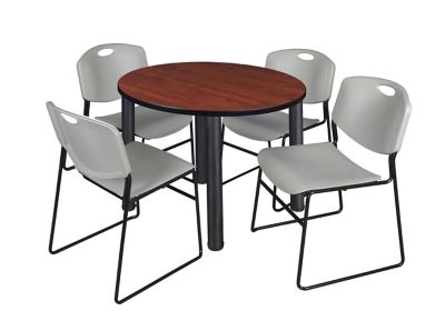 Regency Kee Round Breakroom Table with 4 Zeng Stack Chairs, 42 in., Gray