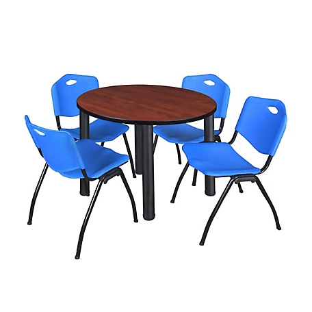 Regency Kee 42 in. Round Breakroom Table & 4 Blue M Stack Chairs