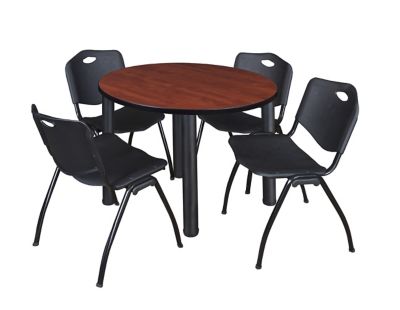 Regency Kee Round Breakroom Table with 4 M Stack Chairs, 42 in., Black