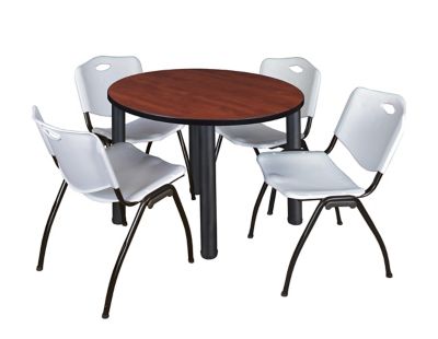 Regency Kee Round Breakroom Table with 4 M Stack Chairs, 42 in., Gray