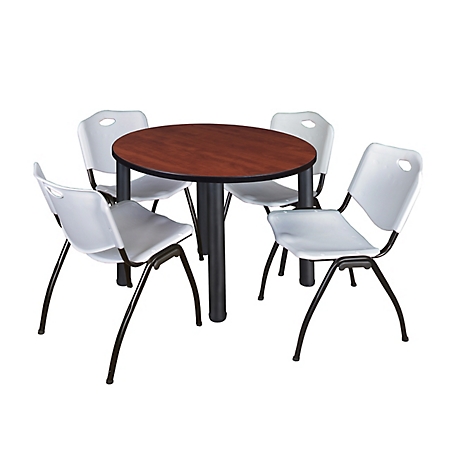 Regency Kee 42 in. Round Breakroom Table & 4 Grey M Stack Chairs