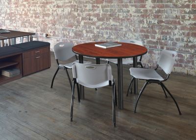 Image showing  Kee Round Breakroom Table with 4 M Stack Chairs, 42 in., Gray