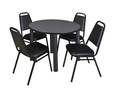 Regency Kee 42 in. Round Breakroom Table & 4 Restaurant Stack Chairs -  TB42RNDGYBPBK29BK