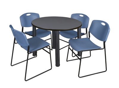 Regency Kee Round Breakroom Table with 4 Zeng Stack Chairs, 42 in., Blue