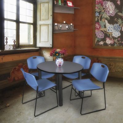 Image showing  Kee Round Breakroom Table with 4 Zeng Stack Chairs, 42 in., Blue