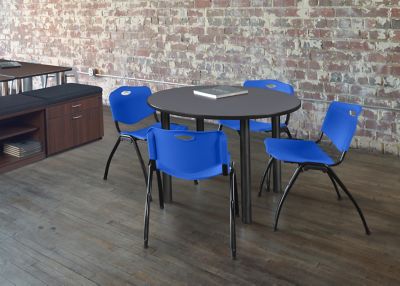Image showing 1 th Regency Kee Round Breakroom Table with 4 M Stack Chairs, 42 in., Blue